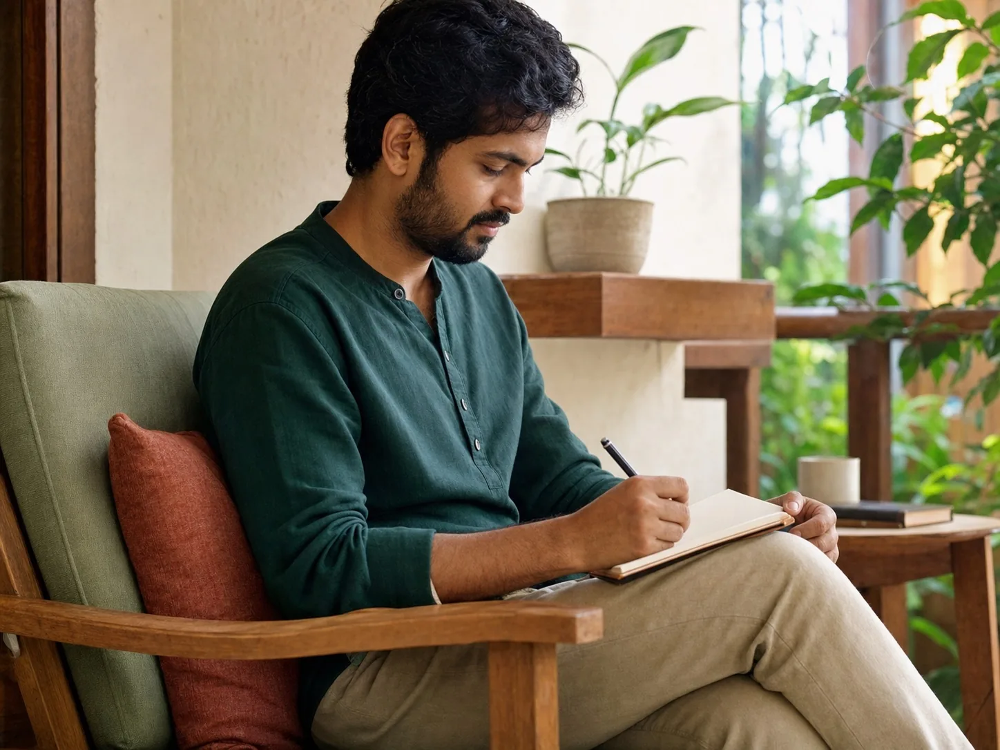 Representative photograph of a resident reflecting as part of a structured recovery routine
